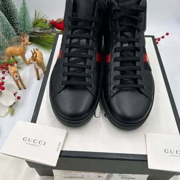 Men’s Gucci ace bee web high top sneakers, size 12, made in Italy - Picture 8 of 10